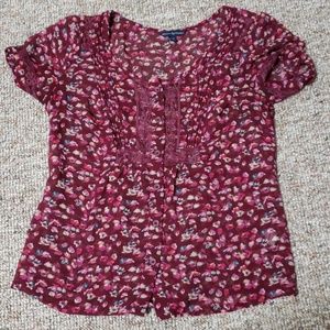 American Eagle maroon floral blouse